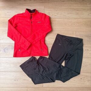 UNDER ARMOUR WOMENS ORANGE SOFTSHELL JACKET BLACK PANT SET SIZE SMALL GAMEDAY